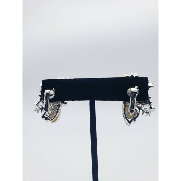 VTG Star Signed Latice White Butterfly Silver Tone  W/ Crystals Clip On Earrings - Picture 5 of 5